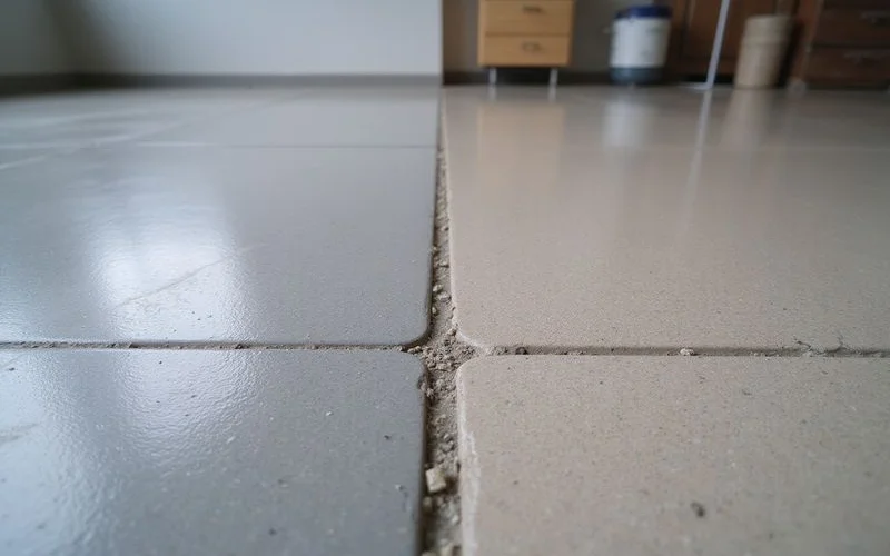 Close-up comparison of a polished concrete surface next to an epoxy-coated surface