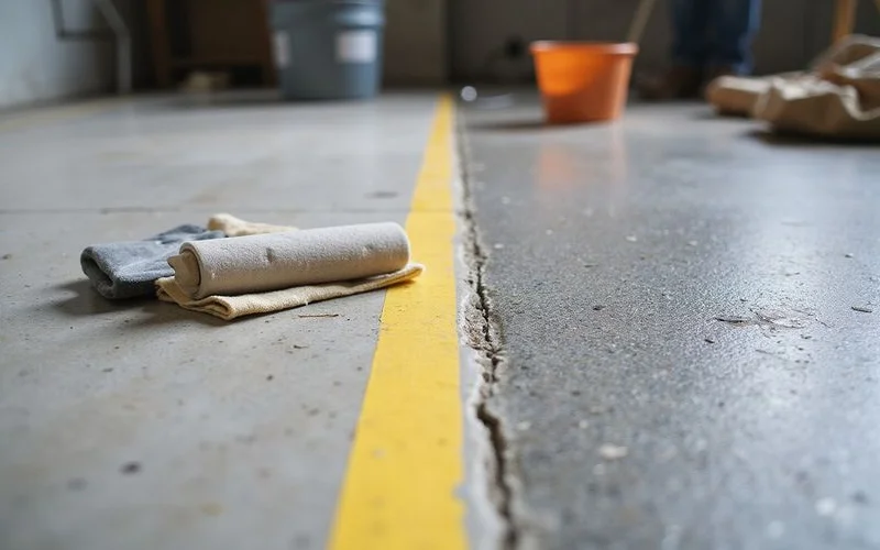 Close-up of a sealed concrete surface versus a mechanically polished one