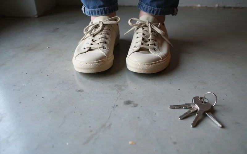 Close-up of shoes on a satin polished concrete floor