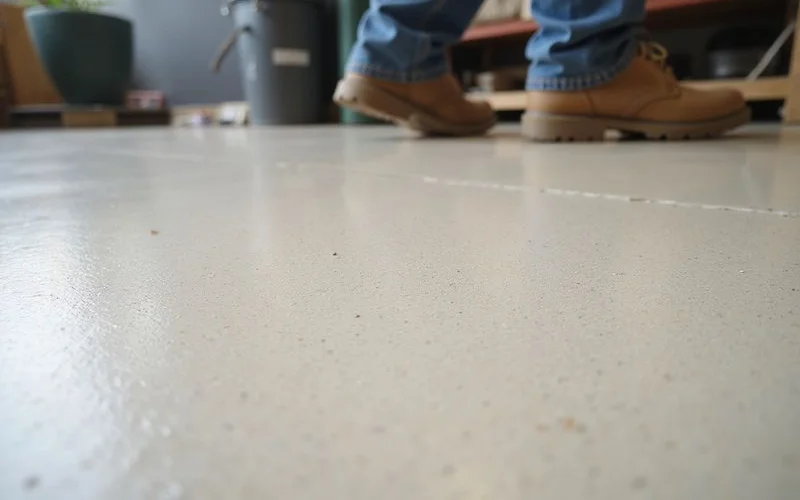 Cream-finish polished concrete close-up with minimal stone exposure