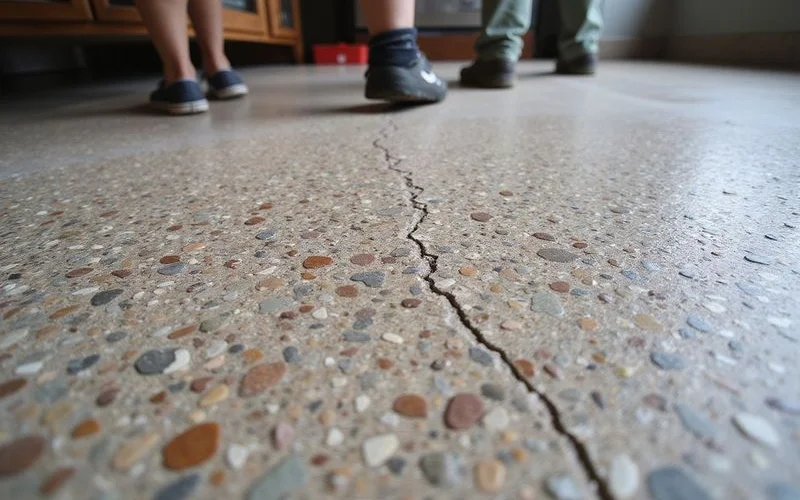 Deep-cut exposed aggregate polished concrete showing river-rock cross sections