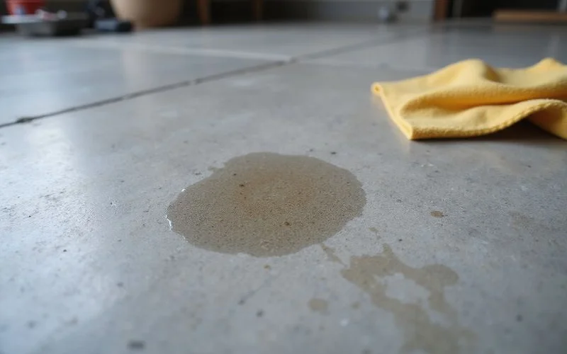 Detail of an etched spot from a spill on polished concrete