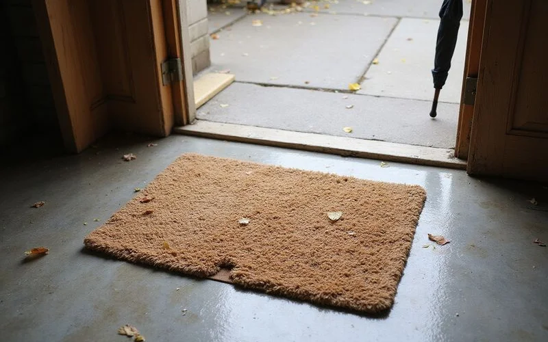 Entry mat at a doorway onto a polished concrete floor