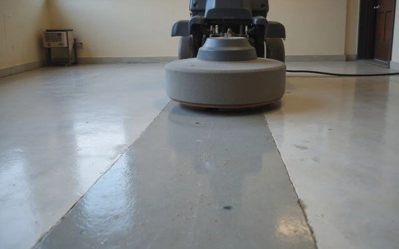 High-speed burnisher maintaining sheen on a commercial polished floor