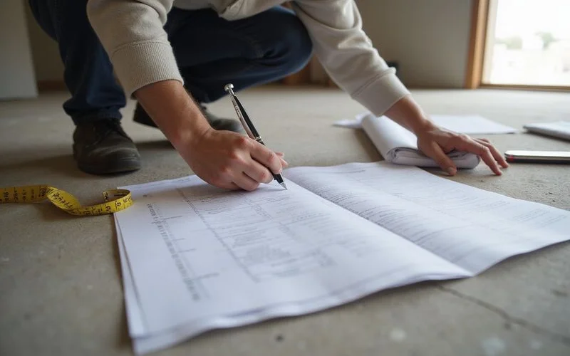 Person reviewing a scope-of-work checklist beside a concrete slab