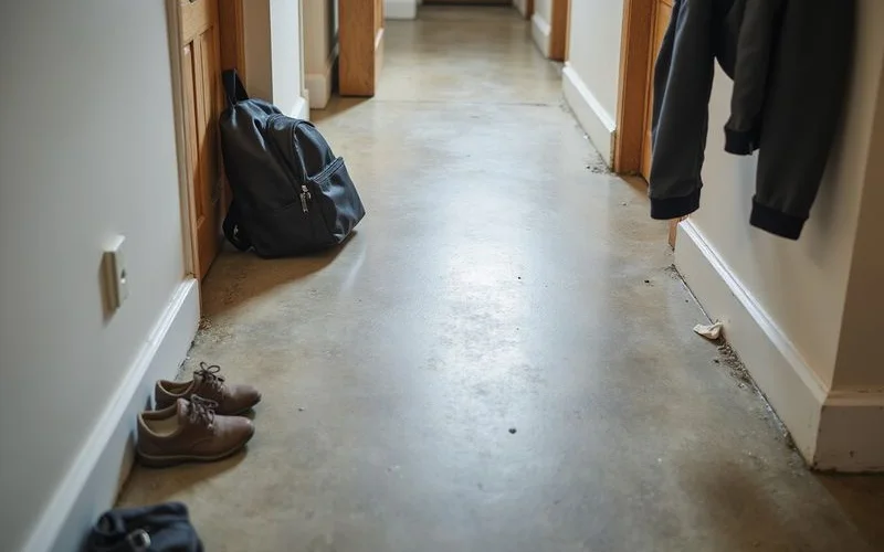Polished concrete floor in a busy hallway showing everyday use
