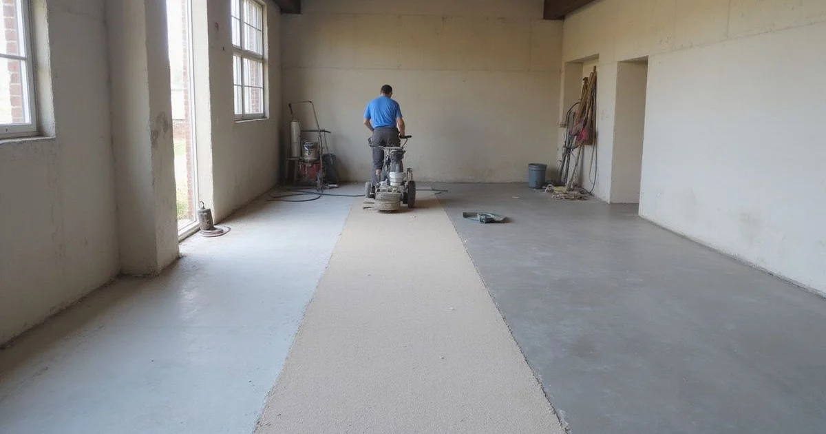 Concrete floor being ground before sealing in an Austin space