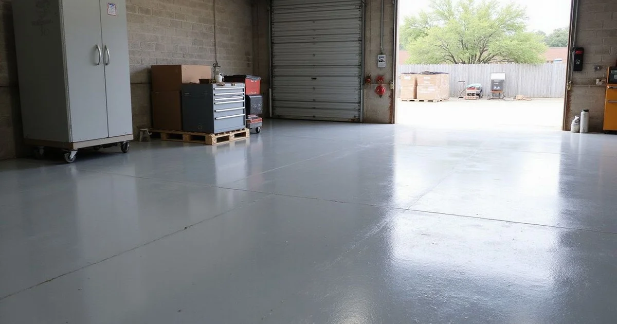 Solid-colour commercial epoxy floor in an Austin workspace