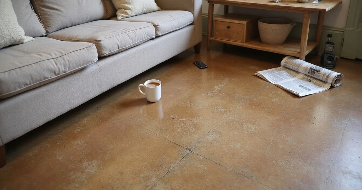 A warmly stained-and-polished concrete floor in an Austin interior
