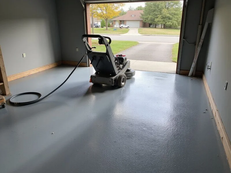 Concrete being mechanically profiled before an epoxy coating is applied