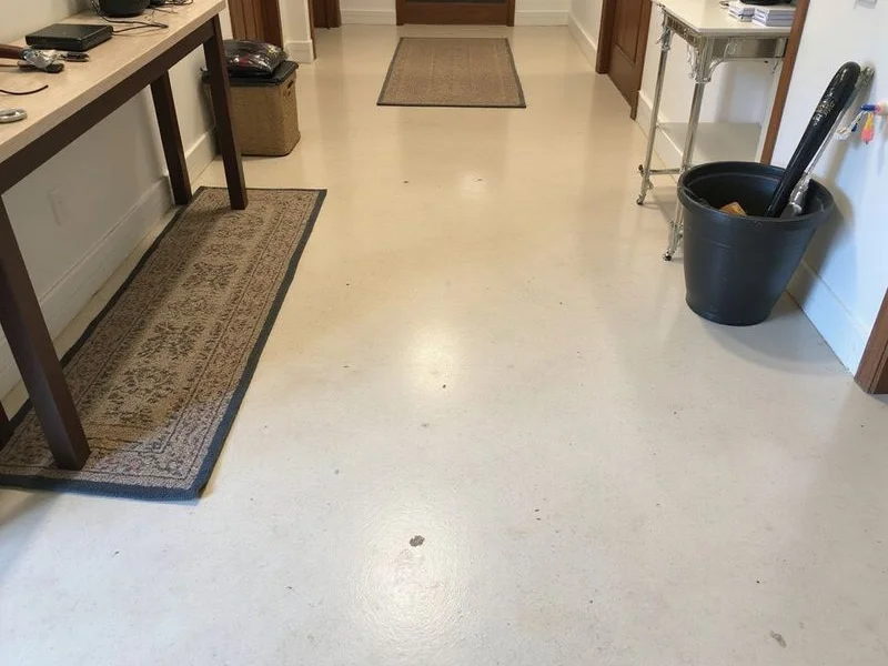 Cream finish polished concrete in a bright Austin hallway