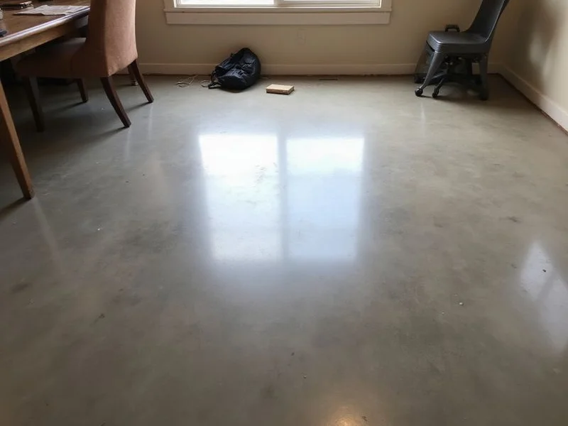 Finished satin polished concrete floor reflecting soft window light