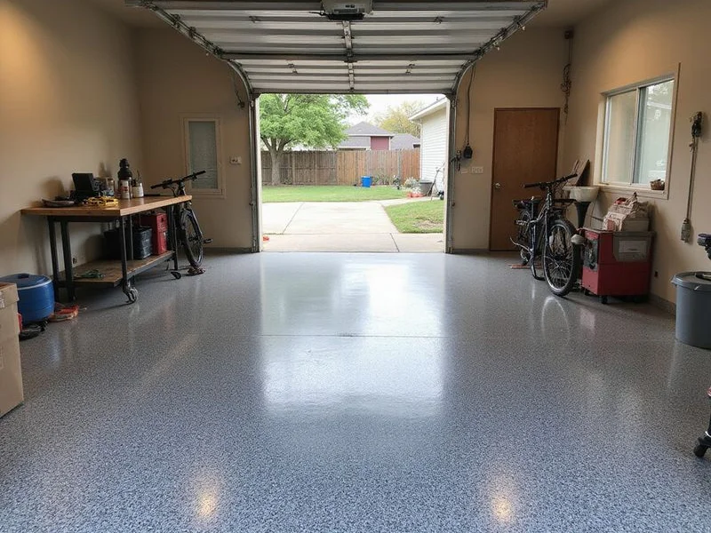 Flake epoxy garage floor coating in an Austin home garage