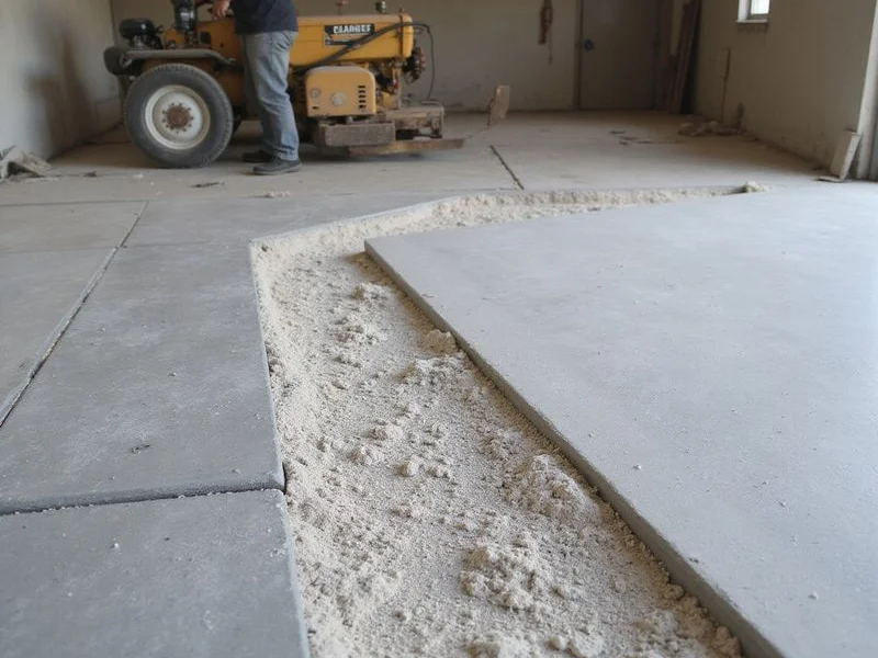 Concrete floor half ground to salt-and-pepper exposure beside untouched slab