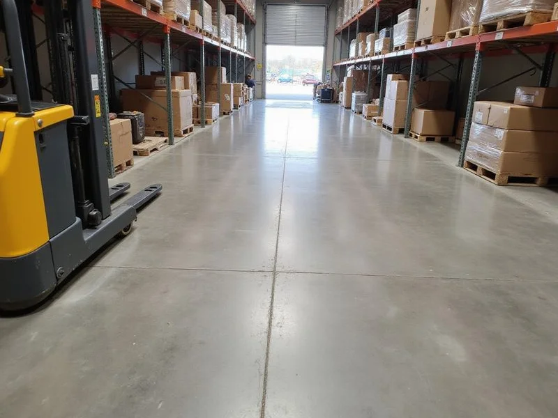 Warehouse polished concrete floor with filled control joints