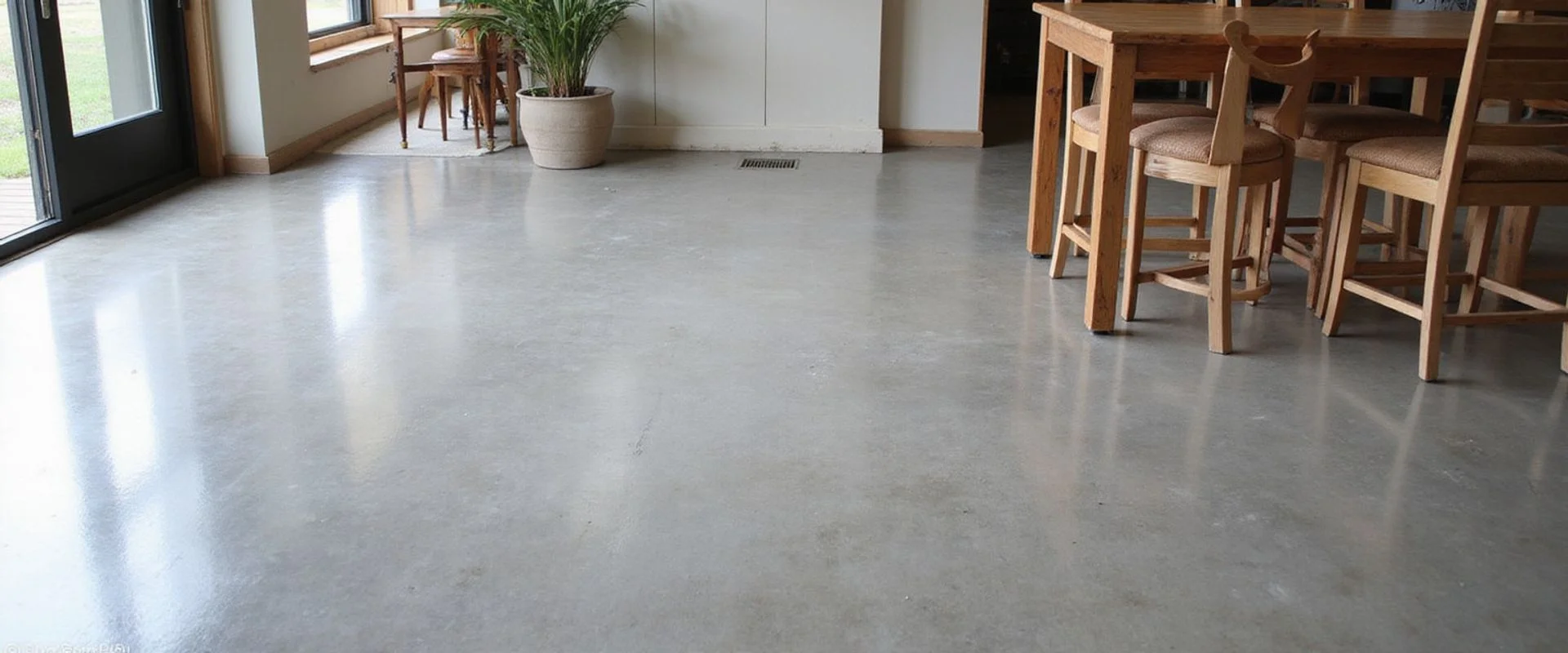 Finished polished concrete floor in an Austin open-plan interior