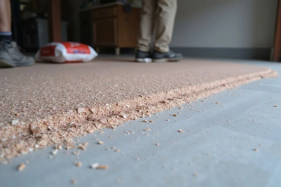 Close-up of vinyl flake broadcast into a garage floor coating