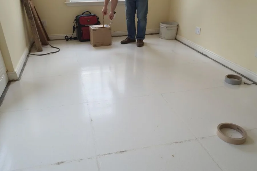 Polished overlay surface showing a uniform finish across a previously patched floor