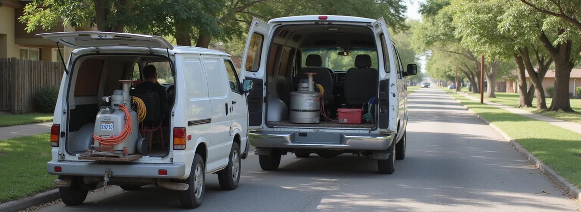 Service van with floor polishing equipment on a Central Texas street