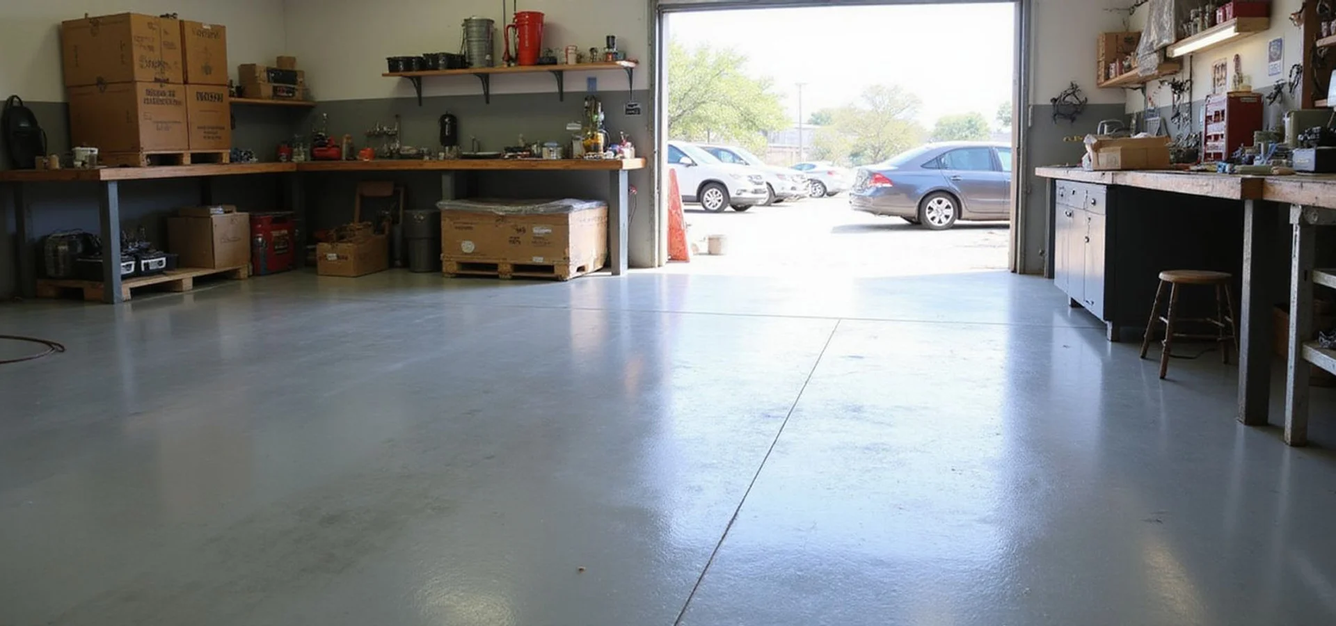Solid-colour commercial epoxy floor in an Austin workspace